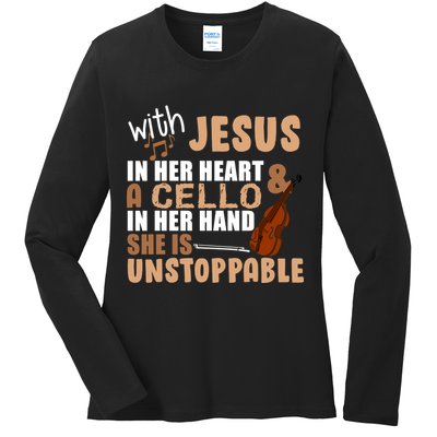 Jesus In Her Heart Cello In Her Hand Ladies Long Sleeve Shirt