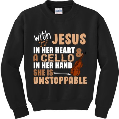 Jesus In Her Heart Cello In Her Hand Kids Sweatshirt