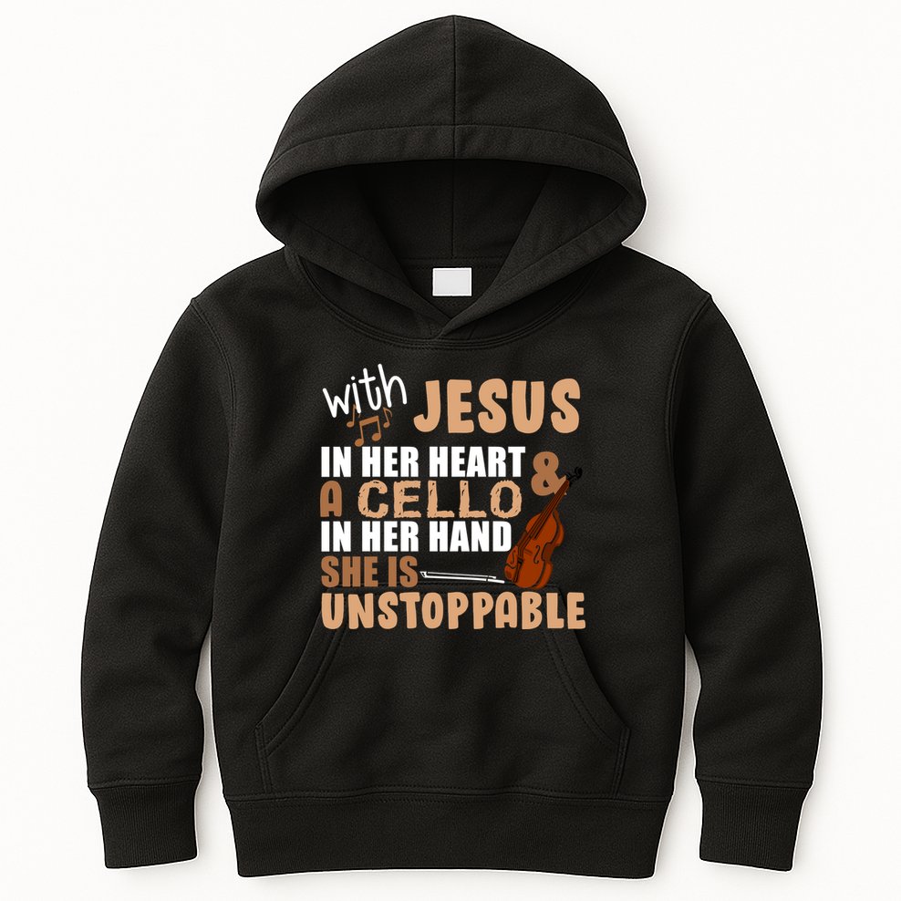 Jesus In Her Heart Cello In Her Hand Kids Hoodie