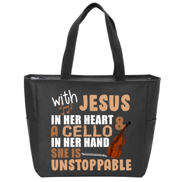 Jesus In Her Heart Cello In Her Hand Zip Tote Bag