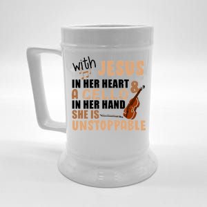 Jesus In Her Heart Cello In Her Hand Beer Stein