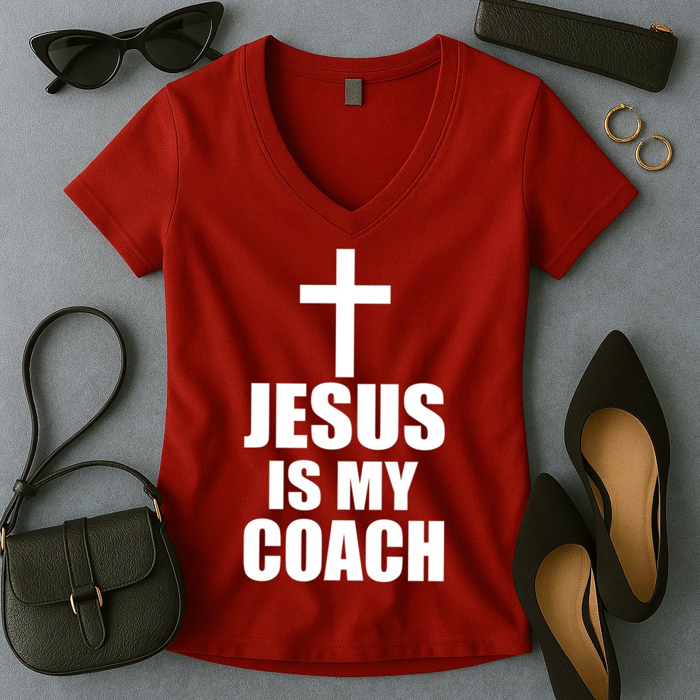 Jesus Is My Coach Women's V-Neck T-Shirt