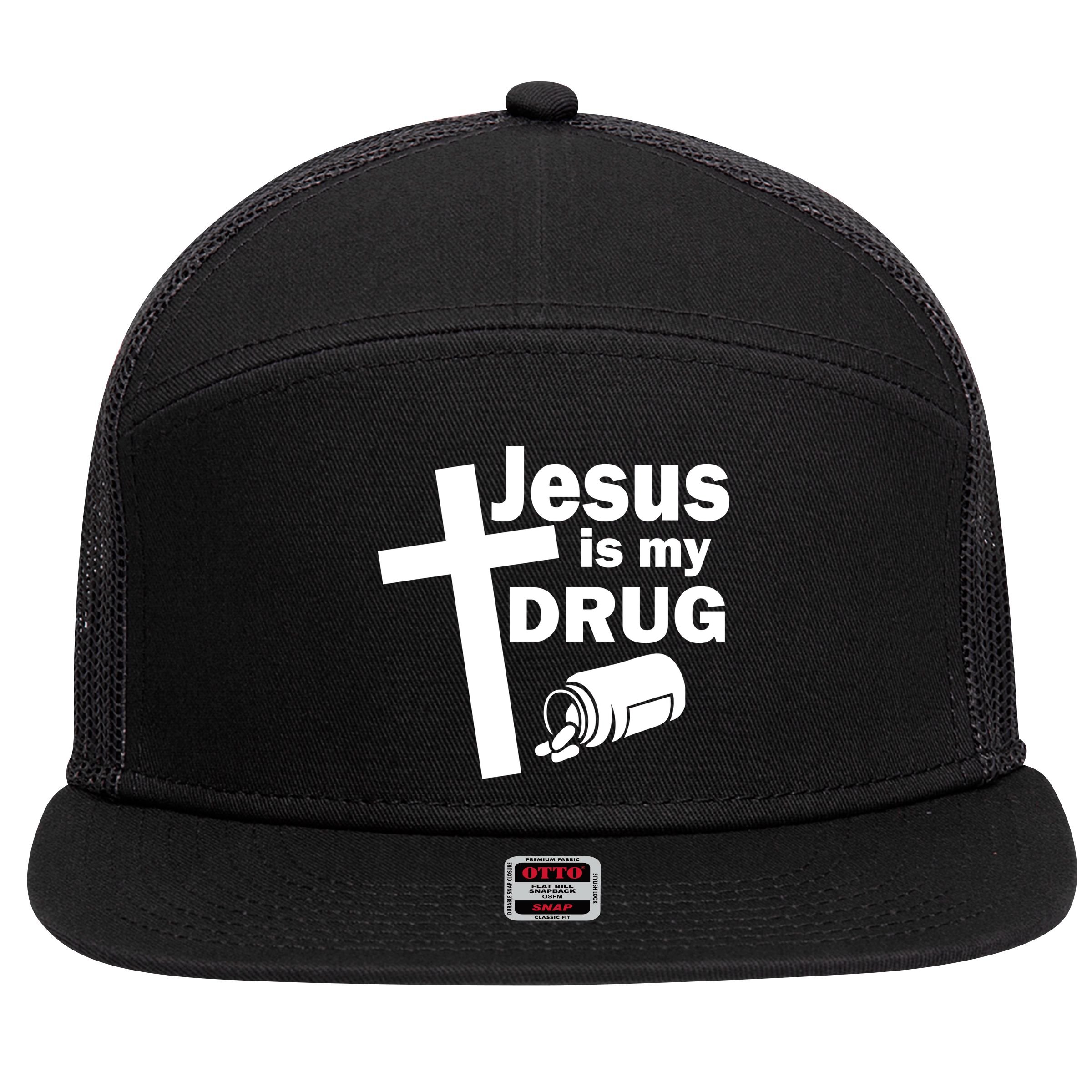 Jesus Is My Drug 7 Panel Mesh Trucker Snapback Hat