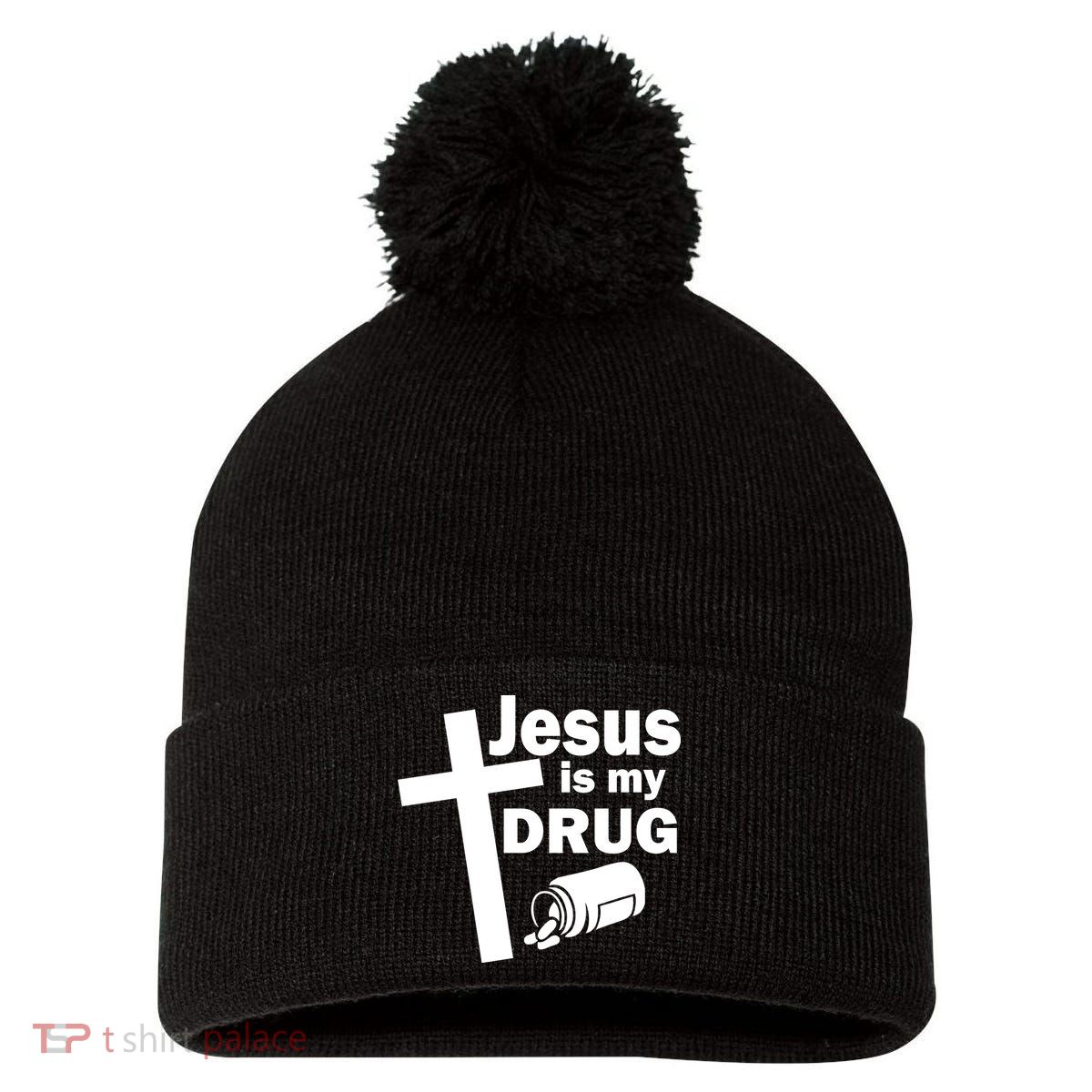 Jesus Is My Drug Pom Pom 12in Knit Beanie