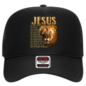 Jesus Is My God My King Lion High Crown Mesh Back Trucker Hat