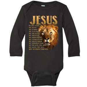 Jesus Is My God My King Lion Baby Long Sleeve Bodysuit