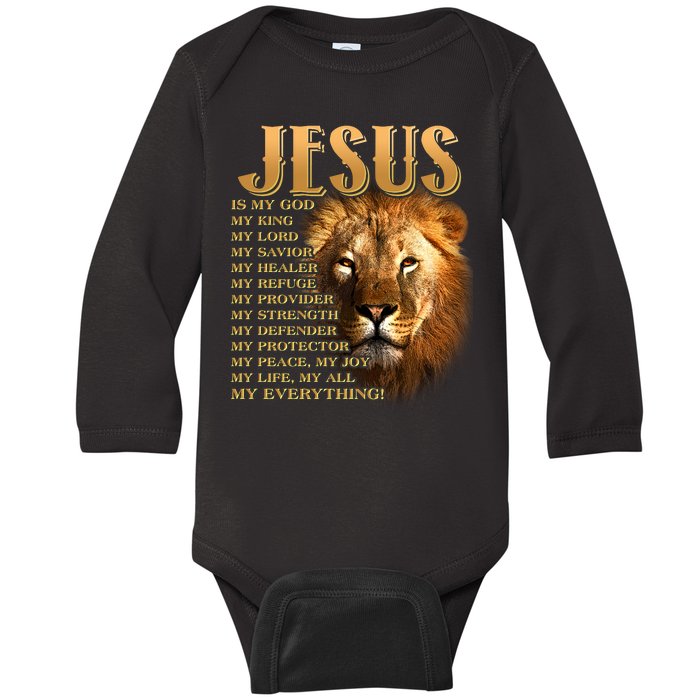 Jesus Is My God My King Lion Baby Long Sleeve Bodysuit