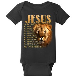 Jesus Is My God My King Lion Baby Bodysuit