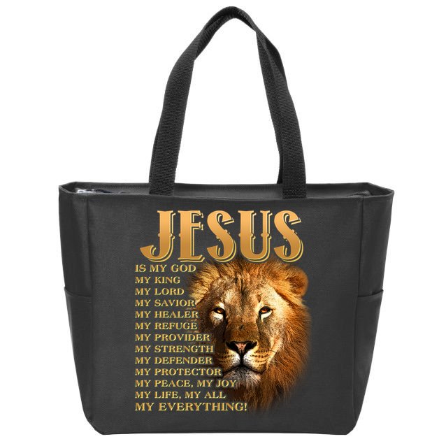 Jesus Is My God My King Lion Zip Tote Bag