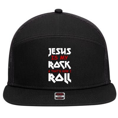 Jesus Is My Rock & Roll 7 Panel Mesh Trucker Snapback Hat