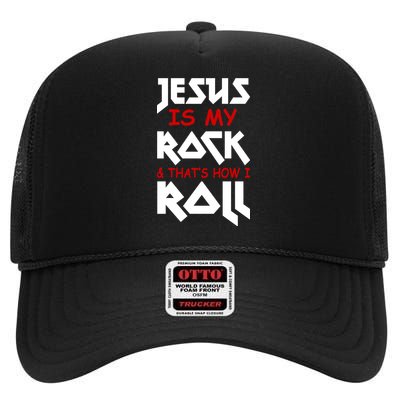 Jesus Is My Rock & Roll High Crown Mesh Back Trucker Hat