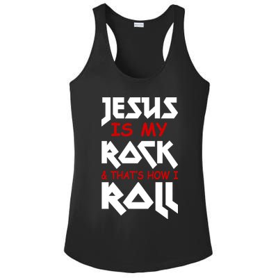 Jesus Is My Rock & Roll Ladies PosiCharge Competitor Racerback Tank