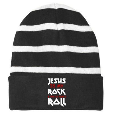 Jesus Is My Rock & Roll Striped Beanie with Solid Band