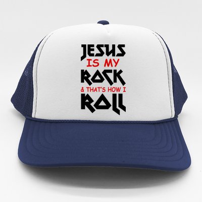 Jesus Is My Rock & Roll Trucker Hat