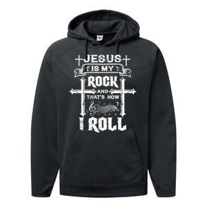 Jesus Is My Rock And Roll Christian  Performance Fleece Hoodie