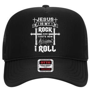 Jesus Is My Rock And Roll Christian  High Crown Mesh Back Trucker Hat