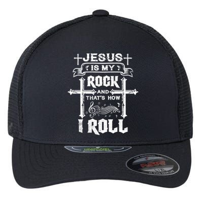 Jesus Is My Rock And Roll Christian  Flexfit Unipanel Trucker Cap