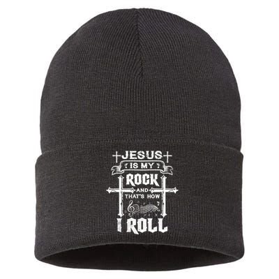 Jesus Is My Rock And Roll Christian  Sustainable Knit Beanie