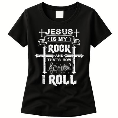 Jesus Is My Rock And Roll Christian  Womens T-Shirt