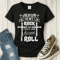 Jesus Is My Rock And Roll Christian  Womens T-Shirt