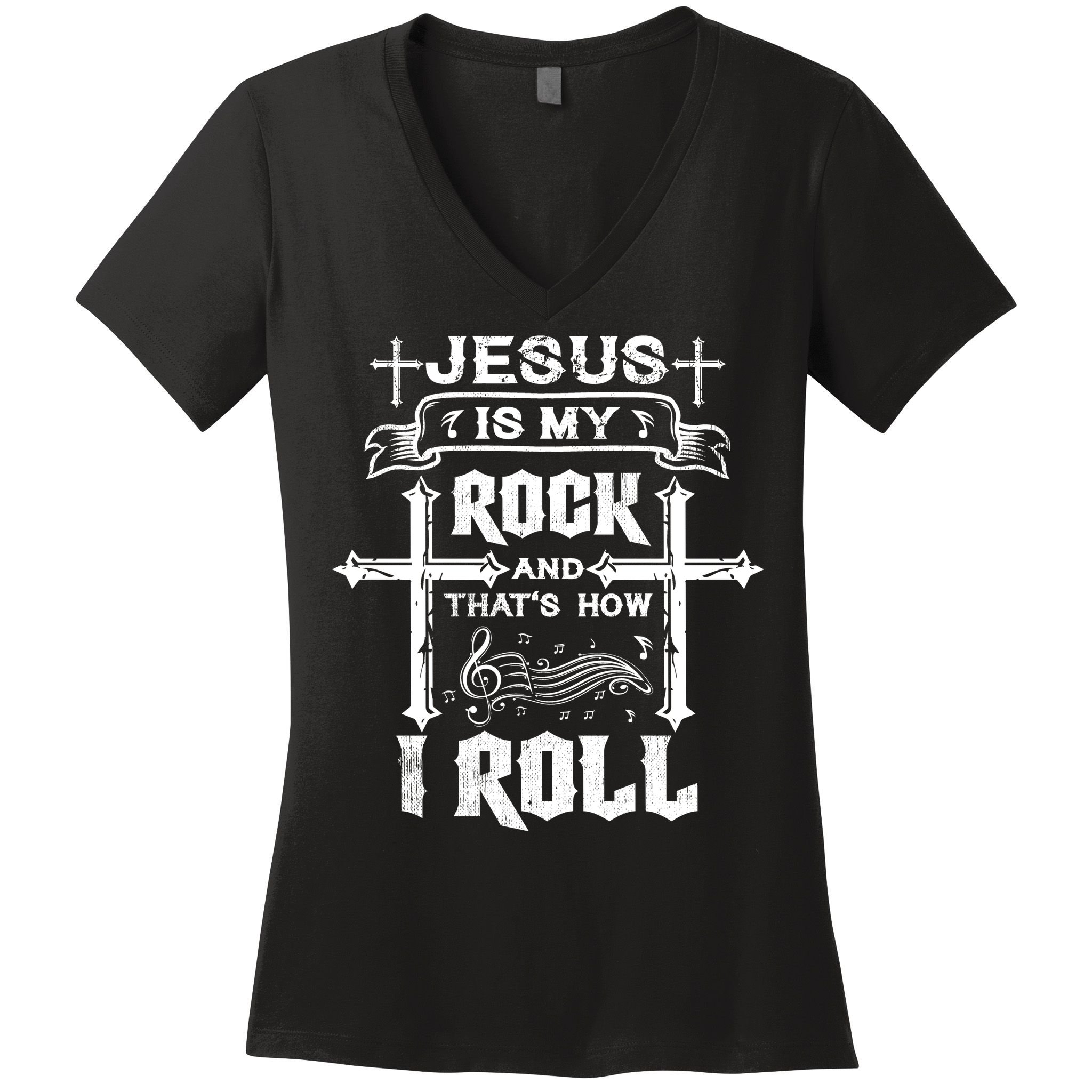 Jesus Is My Rock And Roll Christian  Women's V-Neck T-Shirt