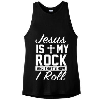 Jesus Is My Rock And That's How I Roll Ladies PosiCharge Tri-Blend Wicking Tank