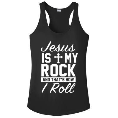 Jesus Is My Rock And That's How I Roll Ladies PosiCharge Competitor Racerback Tank