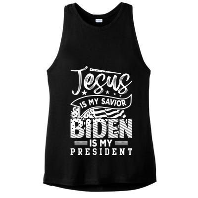 Jesus Is My Savior Biden Is My President Ladies PosiCharge Tri-Blend Wicking Tank