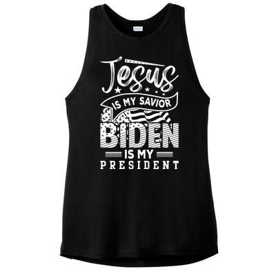 Jesus Is My Savior Biden Is My President Ladies PosiCharge Tri-Blend Wicking Tank