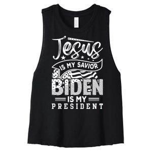 Jesus Is My Savior Biden Is My President Women's Racerback Cropped Tank