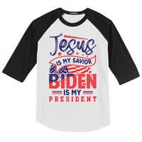 Jesus Is My Savior Biden Is My President Kids Colorblock Raglan Jersey