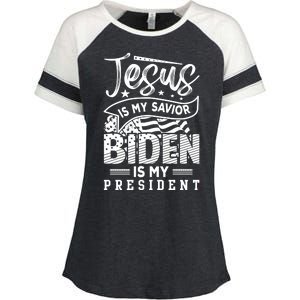 Jesus Is My Savior Biden Is My President Enza Ladies Jersey Colorblock Tee