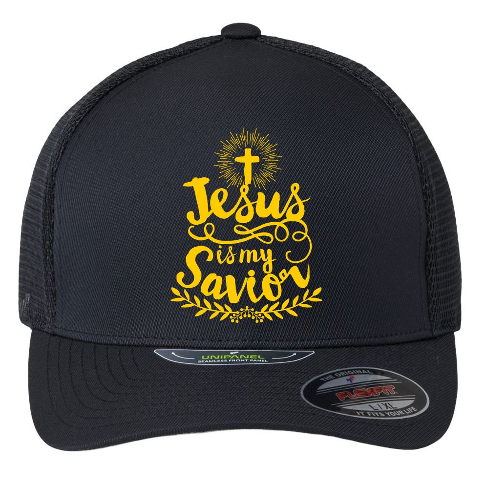 Jesus Is My Savior Cross Christian Flexfit Unipanel Trucker Cap