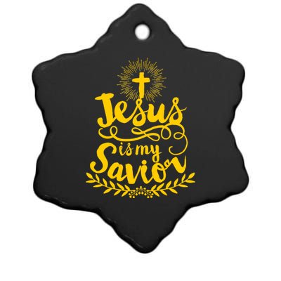 Jesus Is My Savior Cross Christian Ceramic Star Ornament