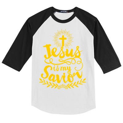 Jesus Is My Savior Cross Christian Kids Colorblock Raglan Jersey