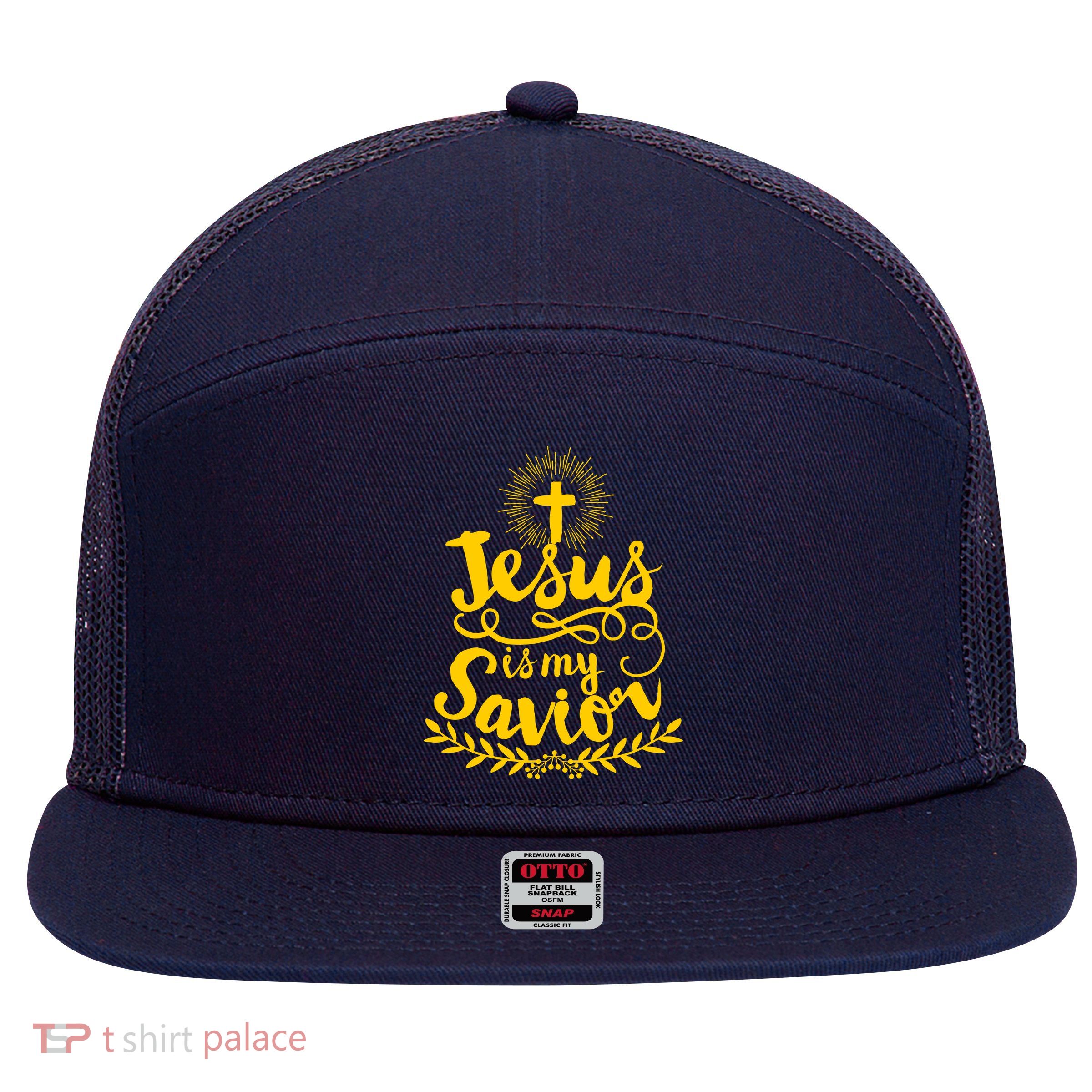 Jesus Is My Savior Cross Christian 7 Panel Mesh Trucker Snapback Hat