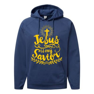 Jesus Is My Savior Cross Christian Performance Fleece Hoodie