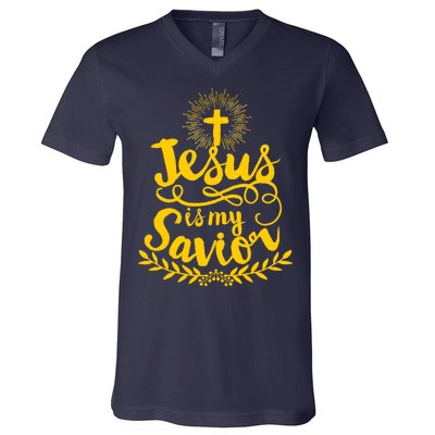 Jesus Is My Savior Cross Christian V-Neck T-Shirt