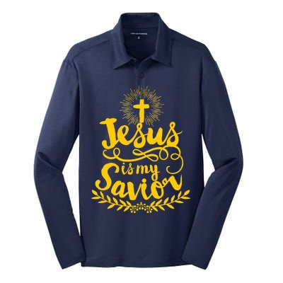 Jesus Is My Savior Cross Christian Silk Touch Performance Long Sleeve Polo