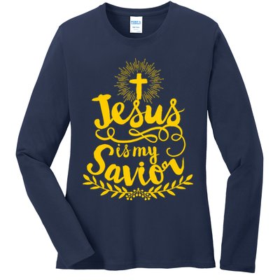 Jesus Is My Savior Cross Christian Ladies Long Sleeve Shirt