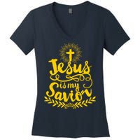 Jesus Is My Savior Cross Christian Women's V-Neck T-Shirt