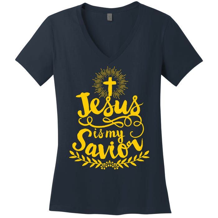 Jesus Is My Savior Cross Christian Women's V-Neck T-Shirt