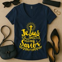 Jesus Is My Savior Cross Christian Women's V-Neck T-Shirt