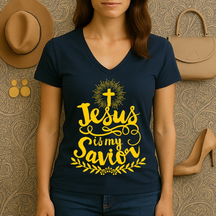 Jesus Is My Savior Cross Christian Women's V-Neck T-Shirt