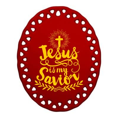 Jesus Is My Savior Cross Christian Ceramic Oval Ornament