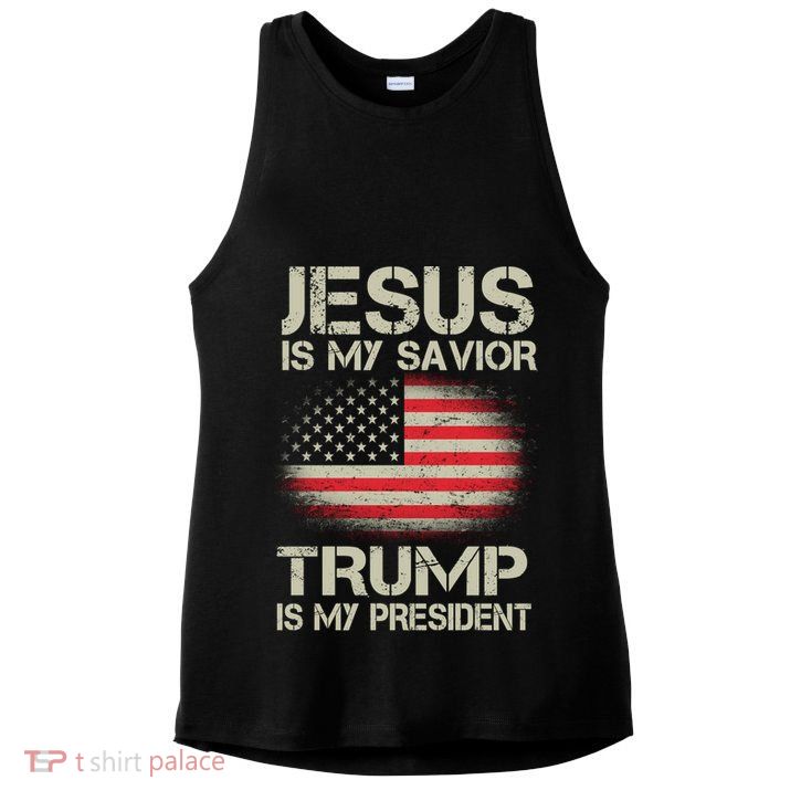 Jesus Is My Savior Trump Is My President Ladies PosiCharge Tri-Blend Wicking Tank