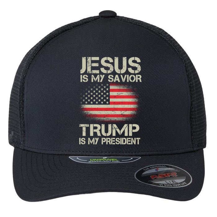 Jesus Is My Savior Trump Is My President Flexfit Unipanel Trucker Cap