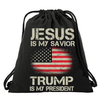 Jesus Is My Savior Trump Is My President Drawstring Bag