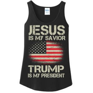 Jesus Is My Savior Trump Is My President Ladies Essential Tank