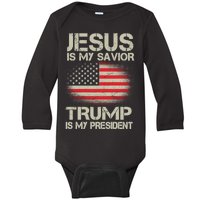 Jesus Is My Savior Trump Is My President Baby Long Sleeve Bodysuit